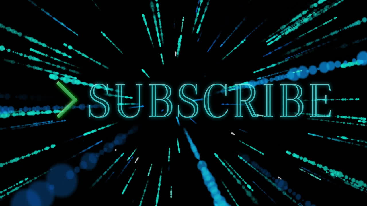 Animation of subscribe text with blue light streaks on black background