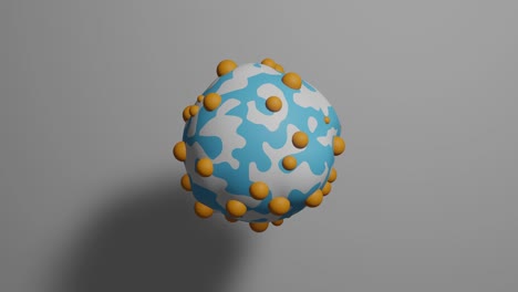 abstract blue and white liquid shape with orange bubbles reshape and transform. 3d rendered creative object animation