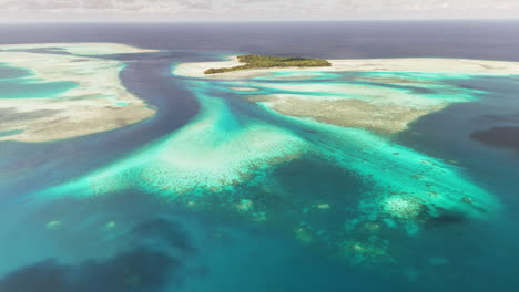 breathtaking drone view orbiting to expose the surreal ocean hues and remote sandy islands surrounding palau. orbiting wide drone shot