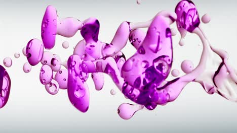 transparent cosmetic purple oil bubbles and shapes on white background