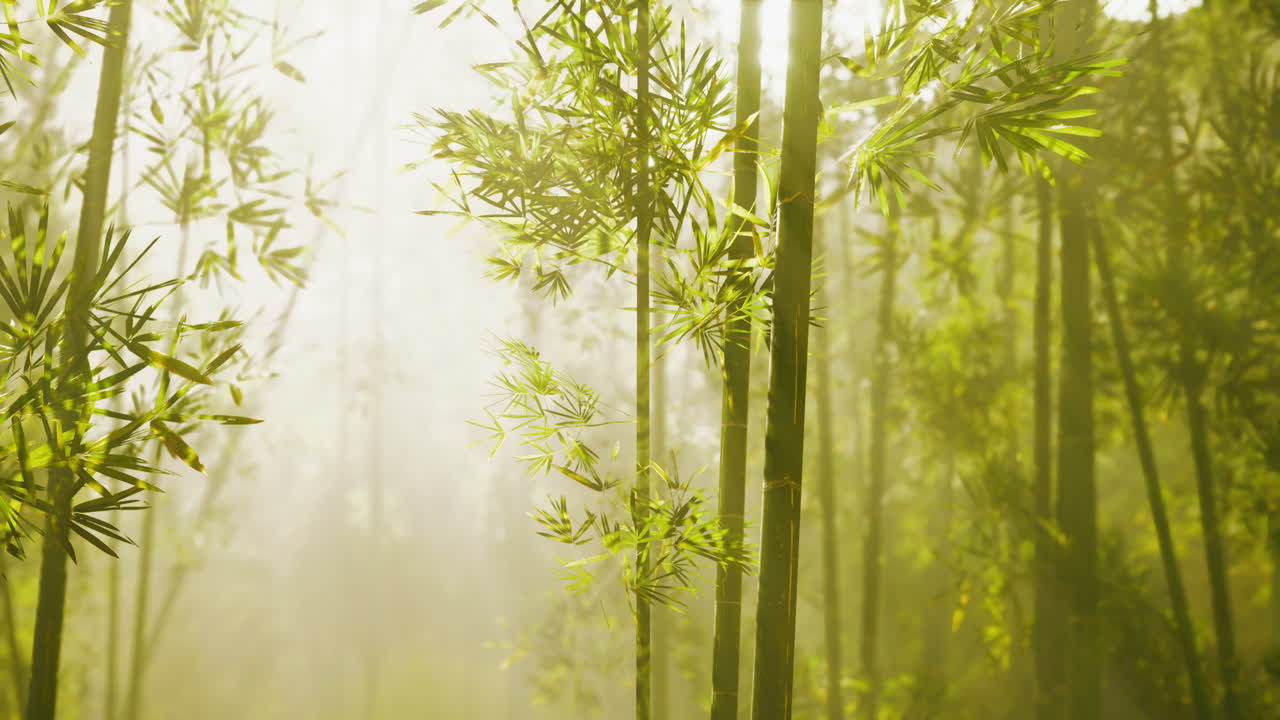 el bosque de bambú brumoso al amanecer