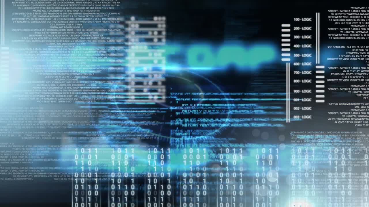 Conceptual digital animation showing binary technology code 4k