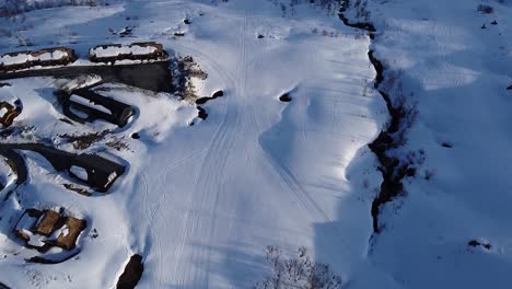 eikedalen ski center in norway empty by drone top down