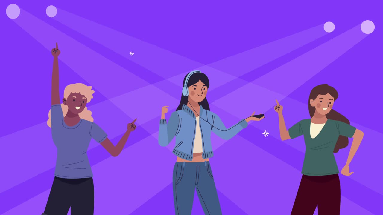 chicas jóvenes bailando personajes de animación