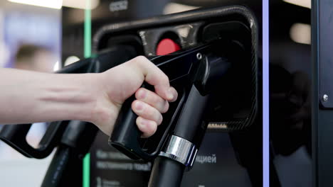 close-up of electric vehicle (ev) charging station nozzles