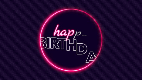 animation text happy birthday and motion abstract red neon circle