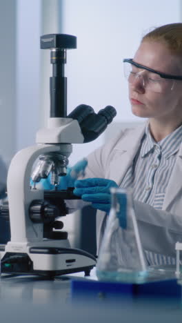 scientist using a microscope in a laboratory