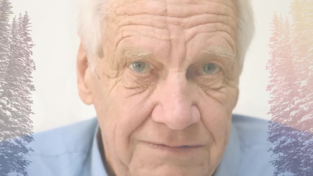 animación de un anciano caucásico preocupado con abetos en cámara lenta