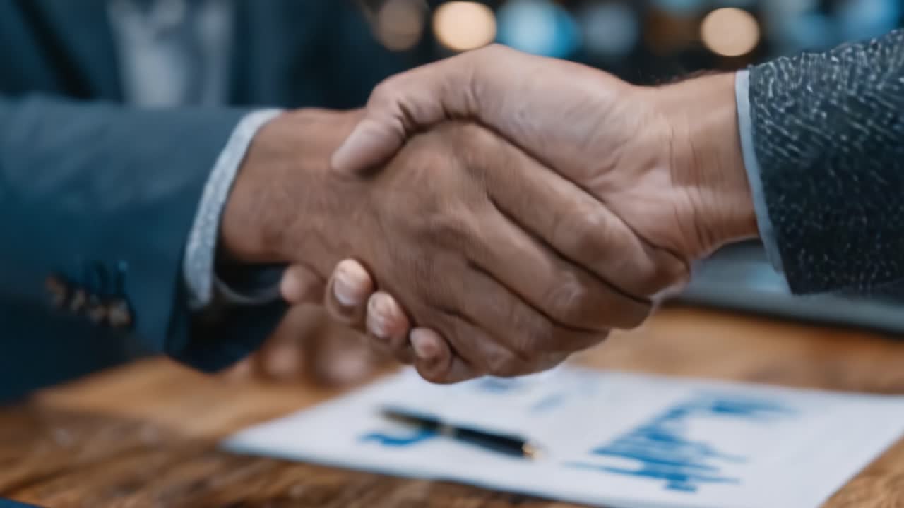 A Professional Handshake Signifying Successful Collaboration and Partnership in Business, Highlighting Commitment to Mutual Goals and Growth in a Corporate Environment