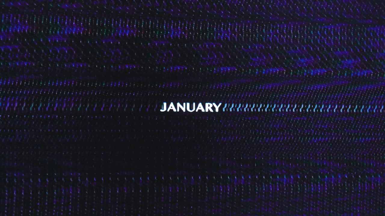 Vibrating pixel glitch analog effect on intro title for month of January