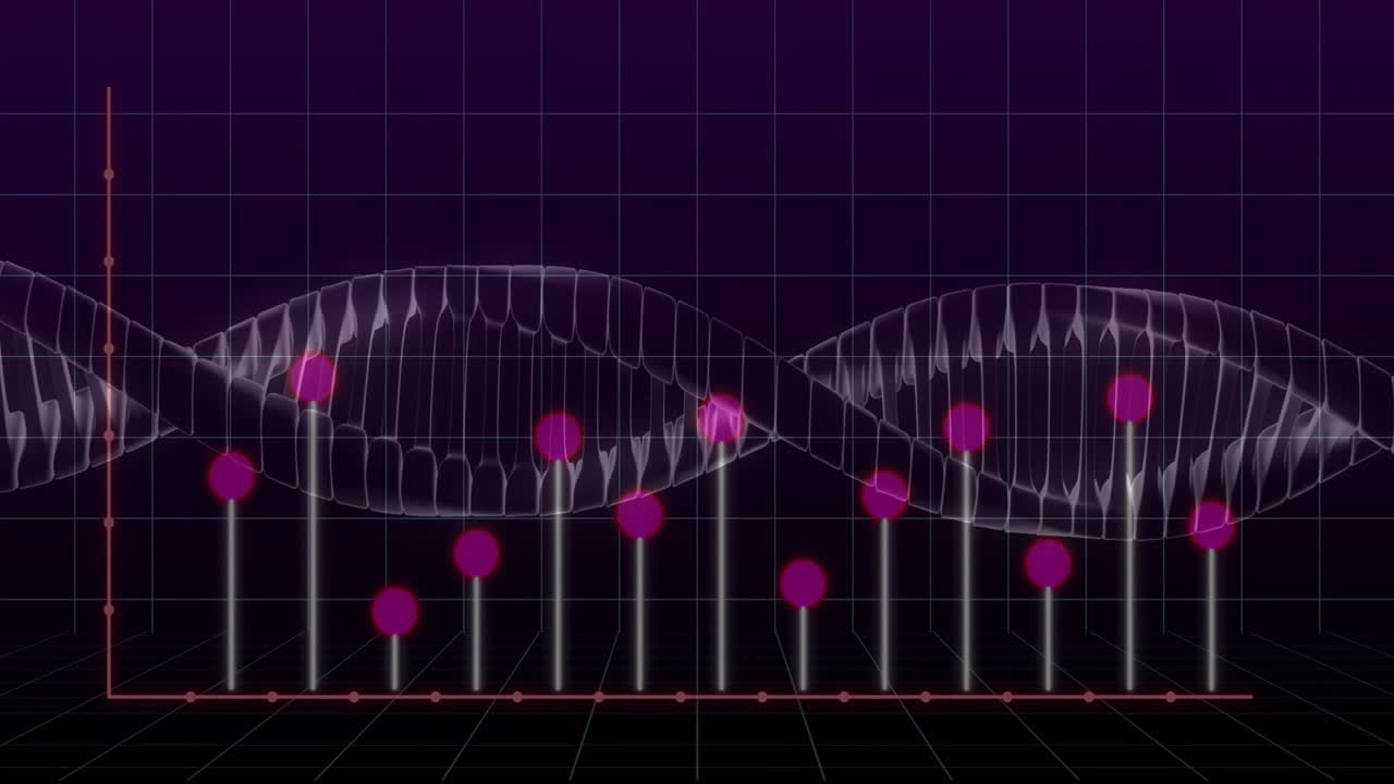 검은색 배경에 있는 dna  ⁇ 에 대한 금융 데이터 처리의 애니메이션