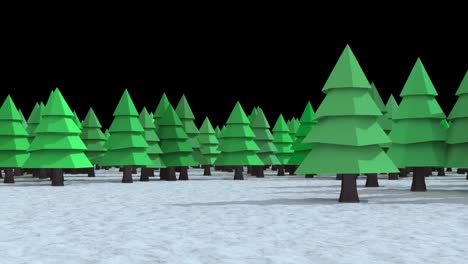 digital animation of rows of trees on winter against fireworks exploding on black background