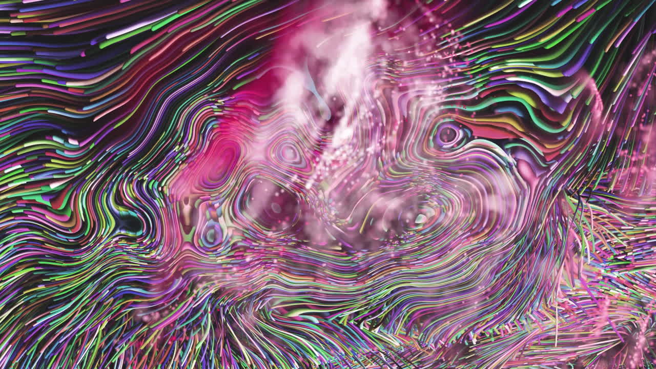 Animation of colourful shapes moving on black background