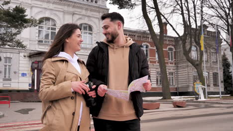 caucasian tourist couple in the city.