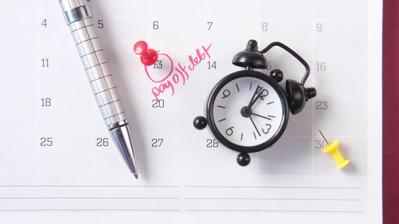 시계와 지불  노트가 있는 달력