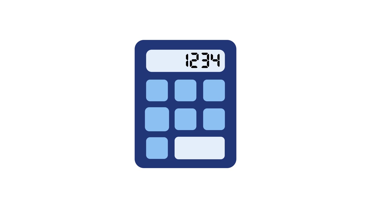 Calculator counting numbers with button click animation isolated on white background
