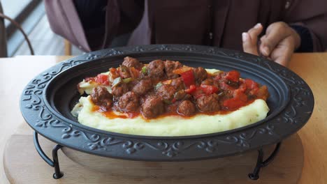 delicious meatballs with mashed potatoes