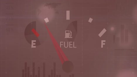 animación del procesamiento de datos y estadísticas del indicador de combustible