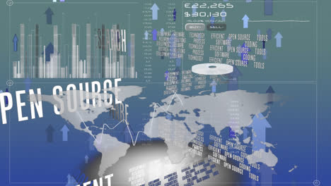 Animación-De-Datos,-Textos,-Flechas-Y-Mapa-Mundial.