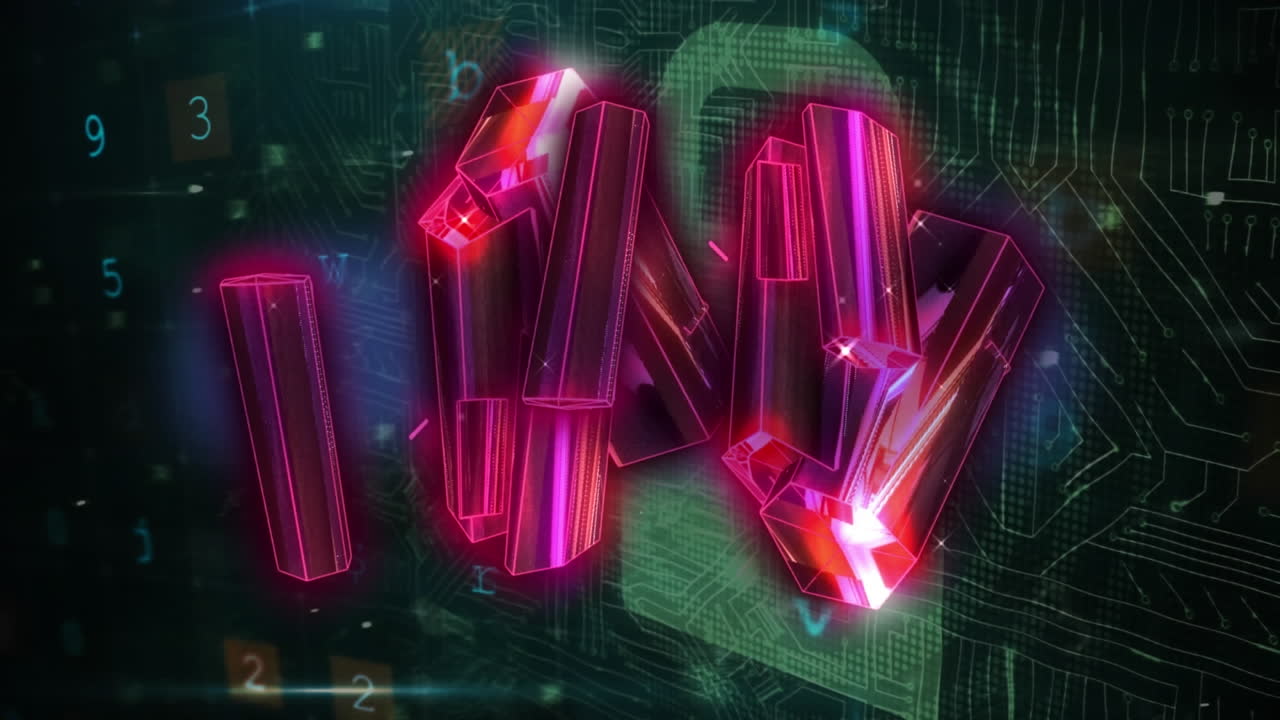 animación del candado de seguridad en línea, bloque rosado brillante y procesamiento de números.