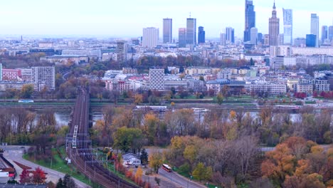 aerial view of warsaw, poland in autumn