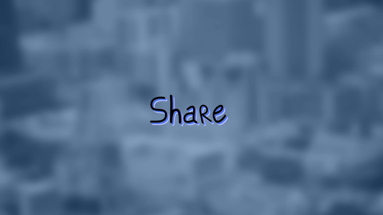 Animation of share text over cityscape