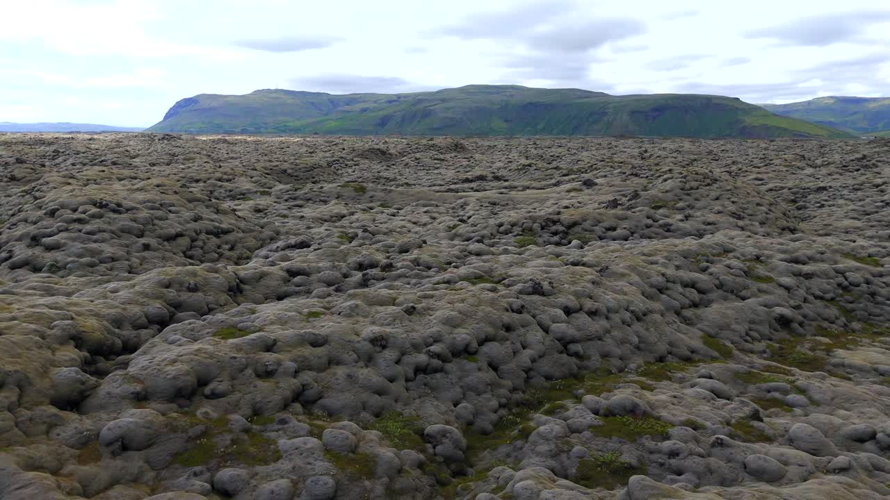 Aerial View of a Moss-Covered Lava Field in Iceland