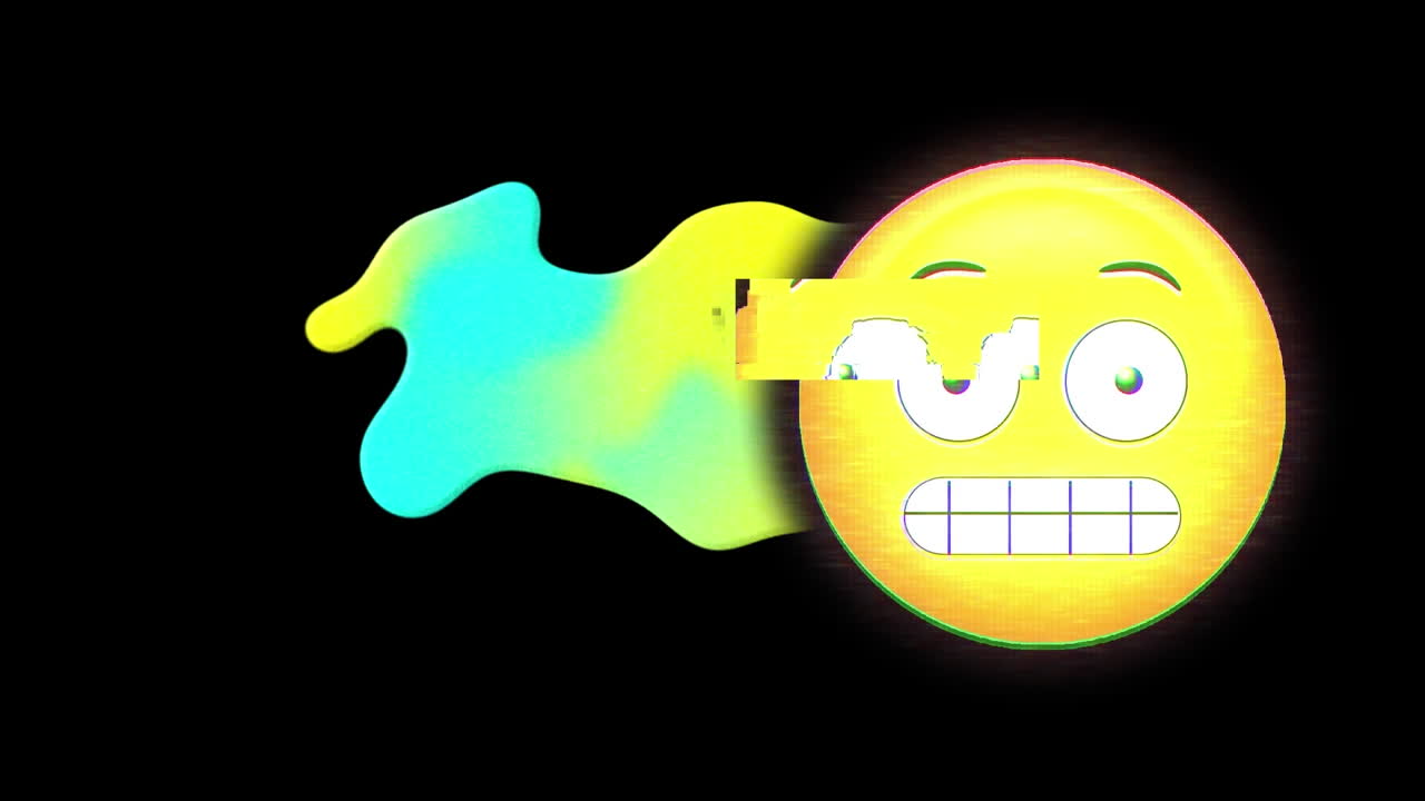 Digital animation of face emoji over abstract gradient wave shape on black background