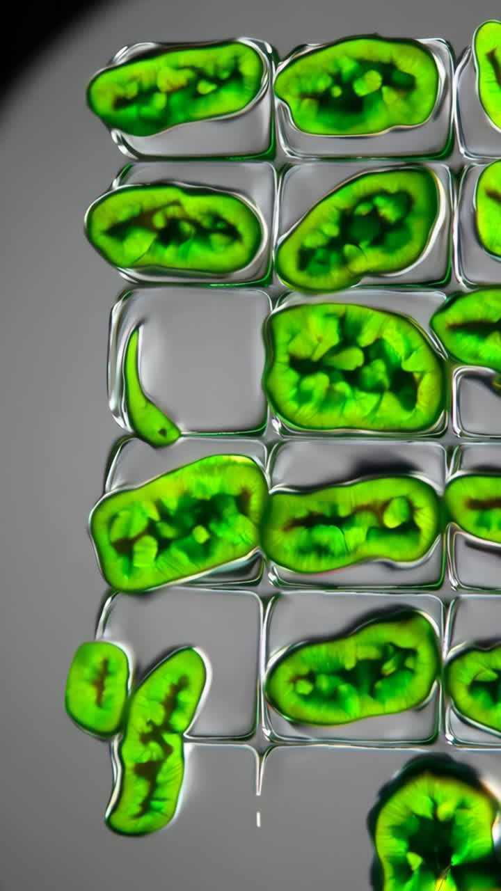Microscopic View of Green Algae Cells in a Lab Setting