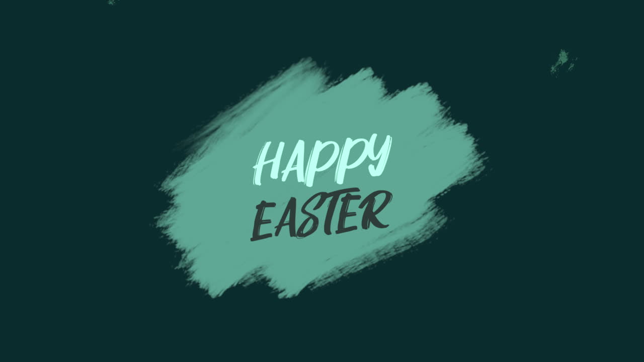 녹색 패션 및 브러시 배경에 애니메이션 텍스트 행복 한 부활절