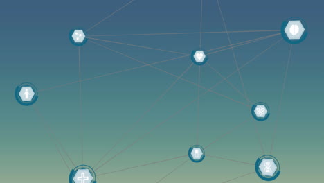 animación de la red de conexiones con iconos médicos sobre fondo azul