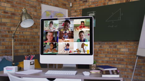 group of school children on computer screen during video call