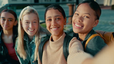 funny face, tongue and students in selfie