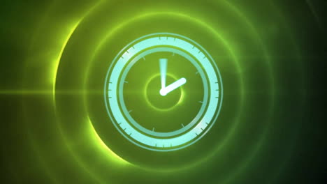 animation of clock moving fast over glowing flickering circles