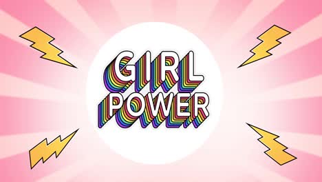 animation of girl power text, over lightening