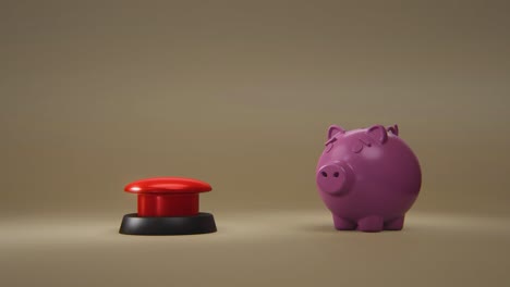 4k video of cartoon hand pushing red button and piggy bank.