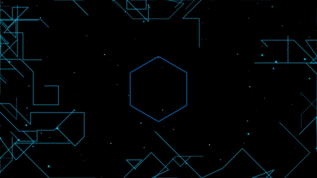 Abstract Digital Hexagon with Geometric Circuit Lines on Black Background