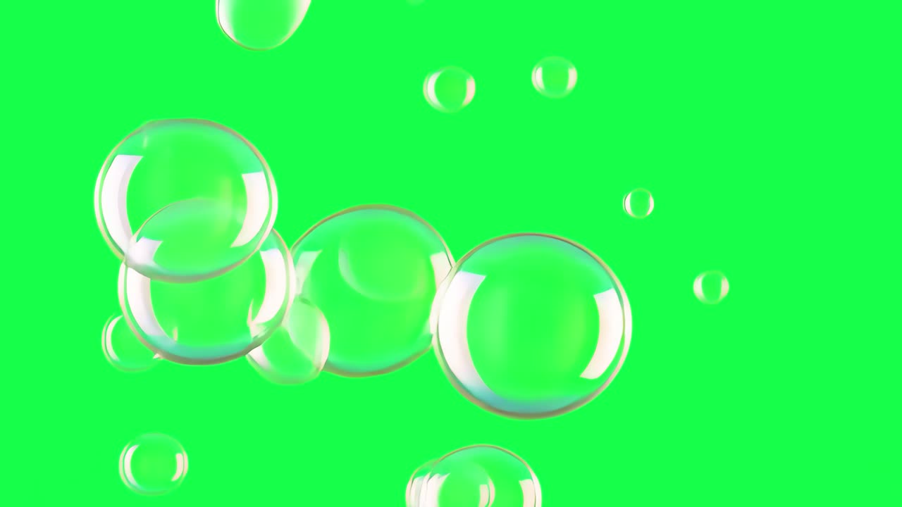 Floating transparent bubbles transparent 4K video, green screen