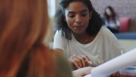 lawyer black woman with document talking to client