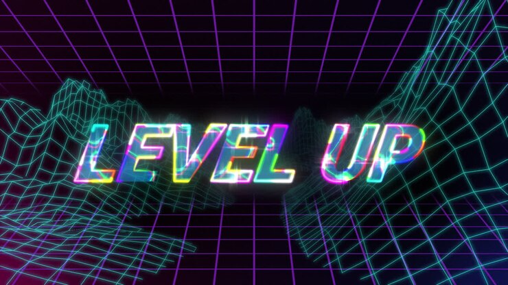 Animazione schermata di videogioco vintage con la scritta livello superiore