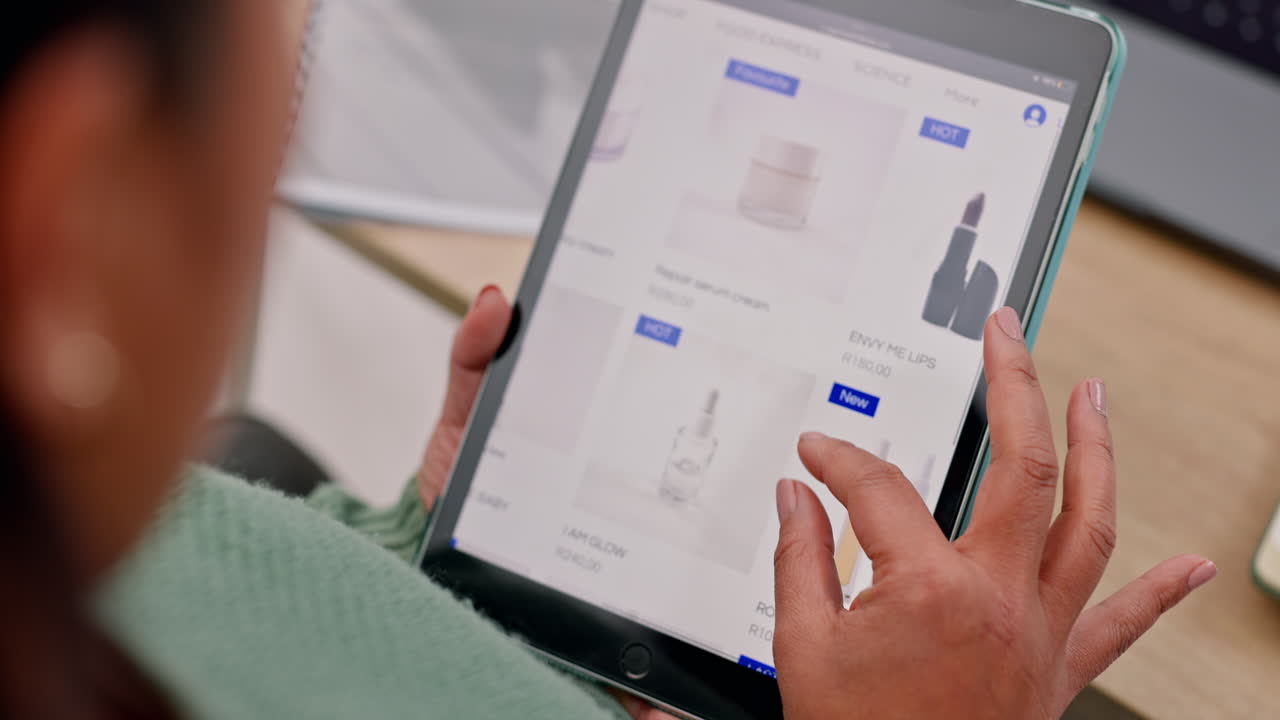 compras en tableta, pantalla y en línea
