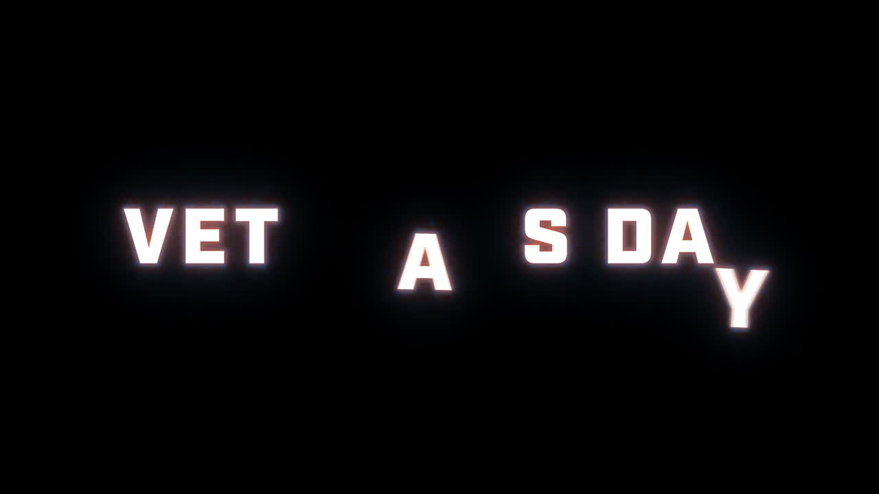 Rivelazione del testo 4K della parola "Veterans Day" su sfondo nero