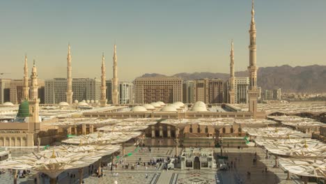 daytime time-lapse looking over the al masjid al abawi mosque in medina