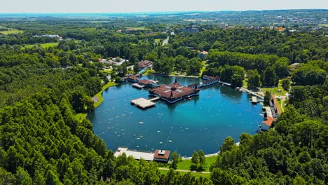 aerial 4k drone footage of thermal lake of hévíz in hungary