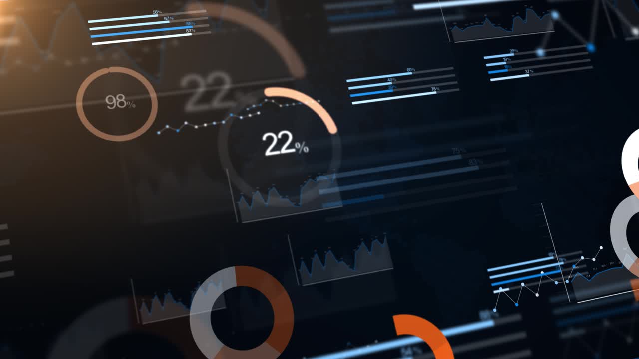 4k 3d business stock market trading infographic graphs charts and data numbers analysis loop