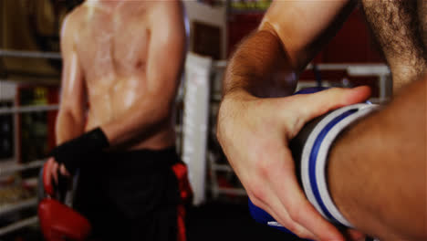boxeadores con guantes de boxeo en el estudio de fitness