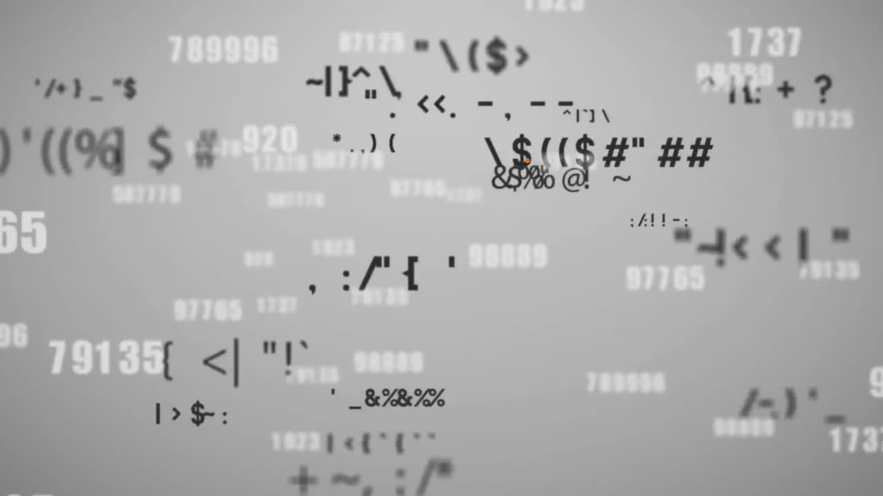 Animation of black and white numbers and symbols over grey background