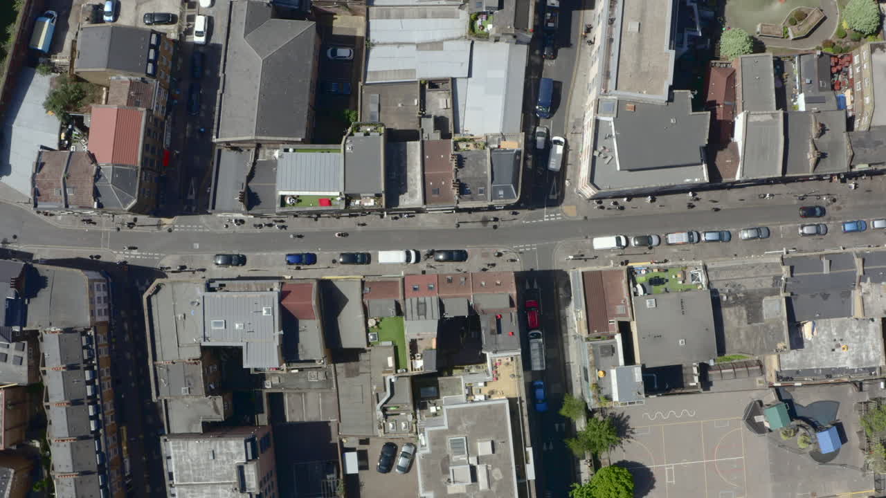 브릭 레인 이스트 런던 상공에서 하향식 무인 항공기 촬영