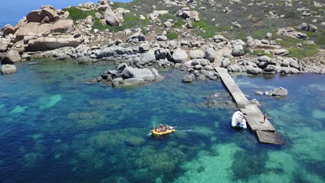 Travel,-aerial-and-people-on-speed-boat-in-ocean