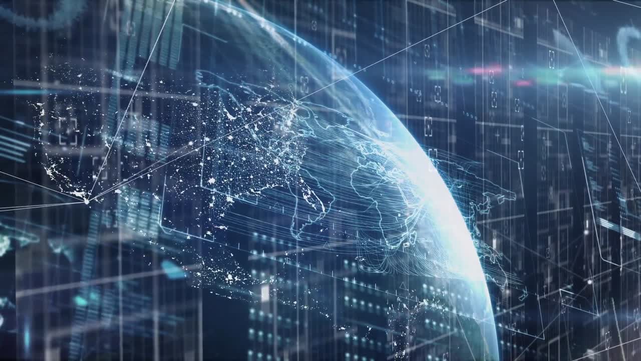 Data processing against globe on blue background